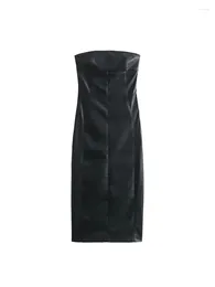 Casual Dresses Women Faux Leather Midi 2024 Fashion Off Shoulder Long Dress For Sleeveless Vintage Sexy Party