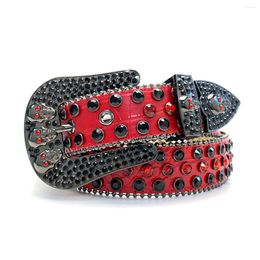 Belts Fashion Cowboy Cowgirl Belt Shiny Black Red Rhinestone PU Skull Waist For Women Men Unisex Hip Hop Accessory