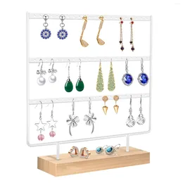 Hooks Earring Holder Stand 3-Tier 66 Holes Organizer Display With Wooden Storage Tray Desktop Bracelet Jewelry