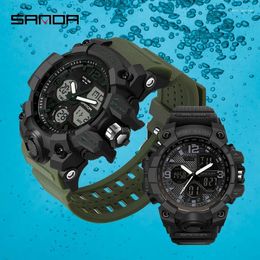 Wristwatches SANDA 6030 942 Outdoor Sport Couples Watch 30M Waterproof Digital Watches Fashion Men And Women Casual Led Stop