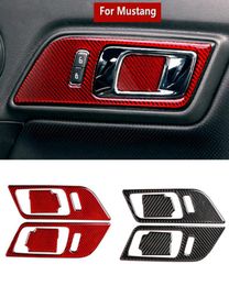 For Ford Mustang Carbon Fibre Interior Door Handles Door Bowl Decorative Cover Trim Car Styling Stickers Auto Accessories6201100