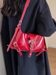 Shoulder Bags Women Textured Retro Casual Versatile Commuter Underarm Bag Fashionable Ladies Solid Simple Wine Red Handbag