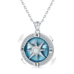 Necklaces 925 Sterling Silver Navy TravelMap Rotatable Compass Necklace Inspirational Nautical Dream Opal Pendant Jewelry Gifts for Women
