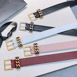 Versatile girl belt with shorts leather belt Cowhide fashion needle belt 3.0 thin edition belt retro chain metal belt 240419
