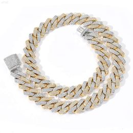 14mm Two Tones Mens Gift Full Diamonds Two Rows Moissanite Jewelry Gold Silver Rose Plated Hip Hop Bling Cuban Link Chain Neckl