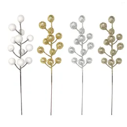 Decorative Flowers 12 Heads Gold Silver Glitter Berry Branch Artificial Simulation Foam Berries DIY Christmas Tree Decor Wreath Garland