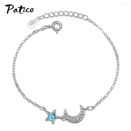 Link Bracelets Fasion Moon Star Crystal Friendship Bracelet For Women Girls 925 Sterling Silver Trendy Jewellery Wholesale