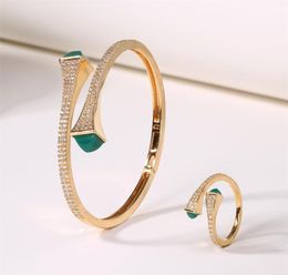 Romatic Women Fashion 2 Pcs Bracelet Ring Set Candy Colour stone Simple Design Gold Open Cuff Bangle Ring Jewellery Set 22042696792602974566