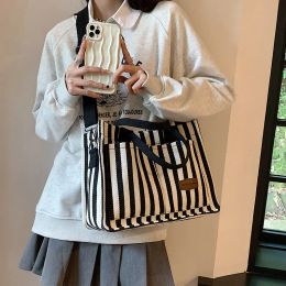 Bags 2023 New Women's Bags Popular Striped Canvas Bag Crossbody Bag Fashion Handheld Tote Bag Large Capacity