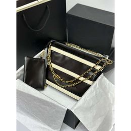 designer leather handbag chenel 24 Spring/Summer Fake Series Mini Stripe Garbage Bag Shoulder Crossbody Chain Leather Bag