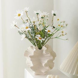 Vases 1PCS Ceramic Coral Vase Nordic Art Beige Matte Container For Flower Pampas Grass Living Room Centerpieces Decoration
