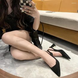 Dress Shoes 2024Women's High Heels Solid Color Sexy Slingback Versatile Summer Square Heel Party Suede Bun Toe