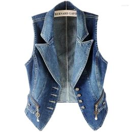 Women's Vests Limiguyue Cowboy Cardigans Sleeveless Shorts Denim Vest Outwear Women Summer Pearl Button Jacket Pocket Zipper Tank Tops E659