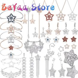 Strands Christmas Gifts Original Stella Trend Sparkling Triangle Crystal Charm Necklace Earrings Bracelet Fine Jewelry Set for Women