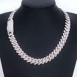 Customised Luxury 15mm 2rows S925 Silver Cuban Chain Necklace Passed Diamond Tester Bling Vvs Moissanite Iced Cuban Link Chain