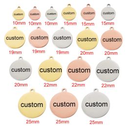 Charms 20pcs Customised Stainless Steel Laser Engraved Charms Personalised Round Custom Disc Logo Jewellery Tags Many Size
