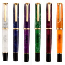 Pens Beautiful New Style Hongdian N12 Piston Fountain Pen Extra Fine/Fine Nib Acrylic Resin Writing Stationery Gift Pen 6 Colours