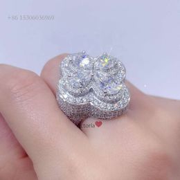 Drop Shipping Solid Sier Pear Cut Hip Hop Vvs Moissanite Diamond Cluster Ring