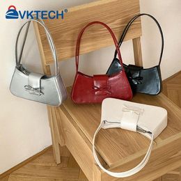 sweet Bow Shoulder Bag PU Leather Fi Handbag with Zipper Closure Everyday Purse Trendy Underarm Bag for Women and Girls y4sW#