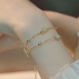 Strands Natural Hetian Jade Beads Adjustable Double Layer Chain Bracelet Ins Niche Design Versatile Ornaments Romantic Ladies Jewelry