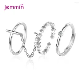 Cluster Rings 3Pcs/Set Cross Index Finger Chain Buckle Adjustable 925 Sterling Silver Open For Women Girls Zircon Crystal Jewelry