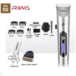 Clippers Mi RIWA Hair Clipper Professional Electric Trimmer With LED Screen Washable Rechargeable Men Strong Power Steel Cutter Head