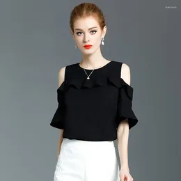 Women's Blouses Ruffles Fashion Woman Blouse Female Off The Shoulder Elegnat Tops Ladies Designer Puff Sleeve Casual Chiffon Q305