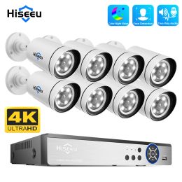 Lens Hiseeu 4K 16CH 8MP PoE CCTV Security Camera System Video Surveillance Kit Two Way Audio Colour Night Vision Outdoor IP Street