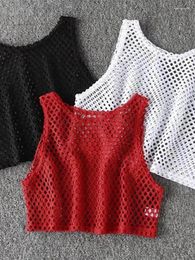 Women's T Shirts Sexy Black/Red Hollow Out Crop Top 2024 Mesh T-shirt Female Loose Fashion Summer Basic Tops For Women Fishnet Shirt