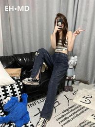 Women's Jeans Summer Speckle Zipper Split Leg Pants Perforated High Elastic Slim Fit Hip Loose Street Luxury Splice Pockets