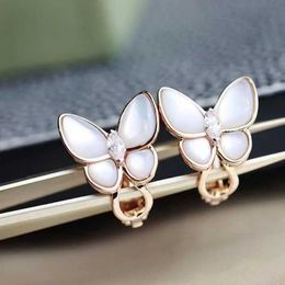 Designer charm 925 Sterling Silver Van Butterfly Earrings Plated with 18K Rose Gold White Fritillaria Precision High Edition jewelry