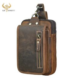 Packs Luxury Natural Leather men Casual Design Vintage Small Hook Bum Bag Fanny Waist Belt Pack Cigarette Case 7" Phone Pouch 1609