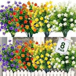 Faux Floral Greenery 8pcs Anti-UV Artificial Flowers for Home Garden Decor - Realistic Simulation Floral Bouquets and Shrubs for Porch Outdoor Use T240423