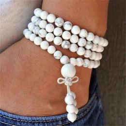 Necklaces 6mm Round Howlite Stone 108 Beads Handmade Tassel Necklace Yoga Prayer Mala Religious Meditation Spirituality Chakra Spiritua