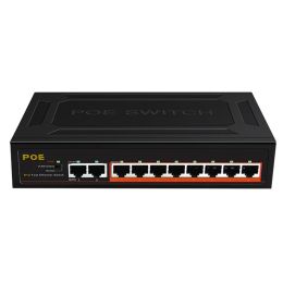 Control 10 Ports POE Switch 100Mbps Ethernet Smart Switch 8 PoE+2 UpLink Office Home Network Hub Adapter for IP CameraEU Plug