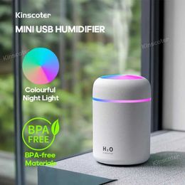 Humidifiers 300ML Mini Ultrasonic Air Humidifier Romantic Light USB Essential Oil Diffuser Automotive Purifier Aromatic Anion Nebulizer Y240422