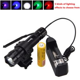 Scopes LED Tactical Hunting Flashlight Waterproof Torch+Remote Pressure Switch+18650 Rechargeable Battery+Rifle Scope Mount+Charger