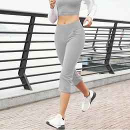 Women's Pants Capris Womens sports pants 3/4 gym legs womens tight fitting casual cutting womens fitness yoga pants with side pockets Y240422