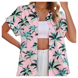 Women's Blouses Streetwear Summer Shirts Women Hawaiian Floral Print Casual Loose Short Sleeve Beach Holiday Tops Button Up