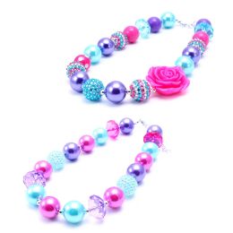 Necklaces MHS.SUN 5PCS Fashion Flower Beads Necklace DIY Baby Chunky Acrylic Rhinestones Beaded Necklace For Children Party Gift BN012