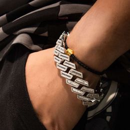 Sparkle Hip Hop 20mm Sterling Silver Baguette Mens Moissanite Cuban Link Bracelet