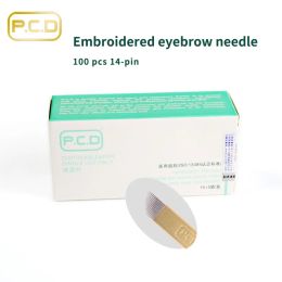 Needles 100 PCS PCD 14 Pin Permanent Eyebrow Makeup Curved Blade 14 Needles Manual Eyebrow Tattoo Needles Free Shipping