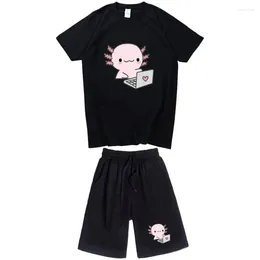 Men's Tracksuits Milk Axolotl Boba Men Harajuku Aesthetic Graphic Unisex Funny Casual Tshirt Short-Sleeved Suit 2024