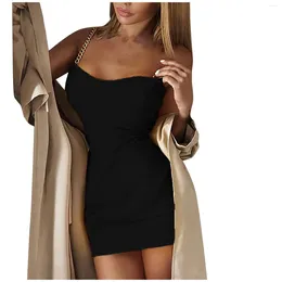 Casual Dresses Women Sexy Metal Chain Sling Party Solid Color Sleeveless Strapless Bodycon Mini Night Clubwear Vestidos Robes