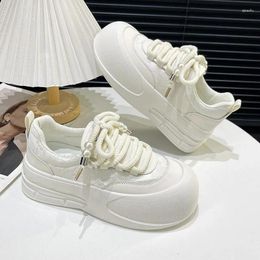 Casual Shoes 2024 Fashion Retro Round Head Thick Sole Women's Vulcanized Designer Spring Autumn Lacing Shallow Mouth Woman Sneakers