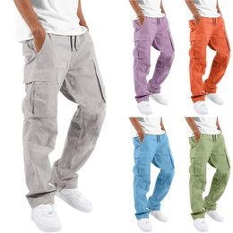 Mens Casual Waist Colour Sports Hat Multi Woven Pocket Foot Rope Solid Pants Street Cargo Tie Mens Womens Heavy Weight Sweatpants 240409