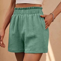 Women's Pants Capris Cotton Linen Shorts WomenS Double Layered Pleats Hem Straight Leg Casual Pants High Waist Sports Loose Shorts Versatile Pants Y240422