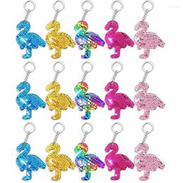 Keychains 15pcs Flip Sequin Flamingo Key Chain Fashionable Dress Accessories Pendant Children Adult Party Homecoming Gifts