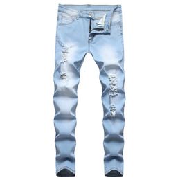 Fashion Spring Skinny Stretch Holes Men Jeans Trousers Male Distressed Ripped Jogging Pencil Denim Pants 240417