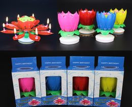 Musical Birthday Candle Magic Lotus Flower Candles Blossom Rotating Spin Party Candle 14 Small Candles 2layers Cake Topper decorat2943773